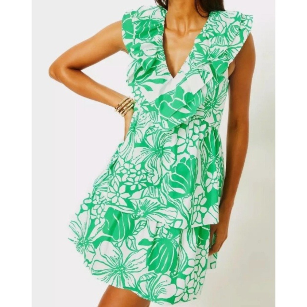 Lilly Pulitzer Ritamarie V-neck Cotton Ruffle Dress Spearmint Kiss‎ My Size 12